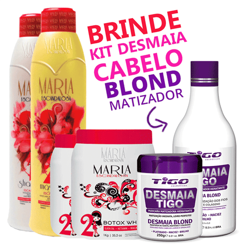 Kit Maria Escandalosa Progressiva 2x Botox White + Kit Desmaia Cabelo Blond