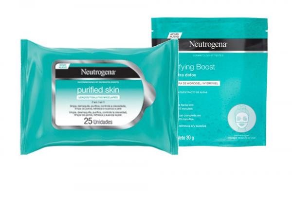 Kit Máscara de Hidrogel Neutrogena Purifying Boost 30ml + Lenço Micelar Neutrogena Purified Skin 7 em 1 com 25 Unidades