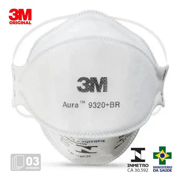 Kit 3 Máscara N95 3M Respirador N95 Pff2s 3M 9320 BR Aura Prot Inmetro CA 30.592