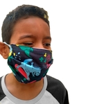 Kit 2 máscaras proteção infantil tecido lavável reutilizável estampa dinossauro colors