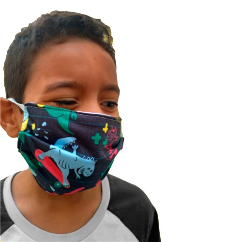 Kit 3 Máscaras Proteção Infantil Tecido Lavável Reutilizável Estampa Dinossauro Colors