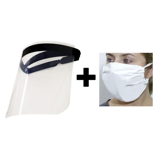 Kit 1 Máscara Protetor Facial Face Shield + 10 Máscaras de Rosto Lavável Tecido