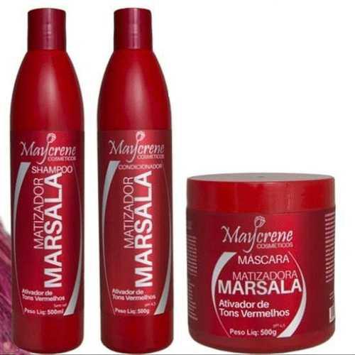 Kit Matizador Marsala Maycrene Shampoo Condicionador Mascara