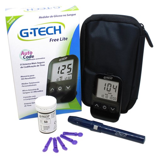 Kit Medidor de Glicose 10 Tiras, 10 Lancetas e 1 Lancetador G-Tech Free Lite