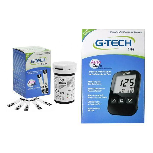 Kit Medidor de Glicose + 50 Tiras Free Lite G-tech