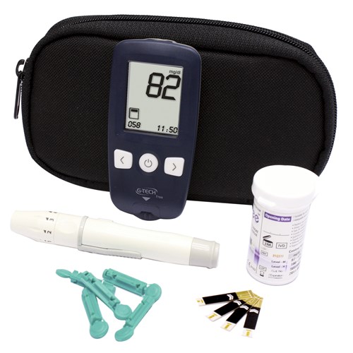 Kit Medidor de Glicose com 10 Tiras de Reação, 10 Lancetas e 1 Lancetador - G-Tech Free 1