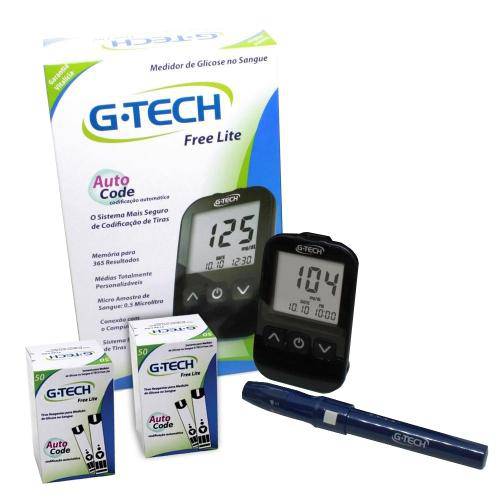 Kit Medidor de Glicose G-Tech Free Lite C/ 100 Tiras