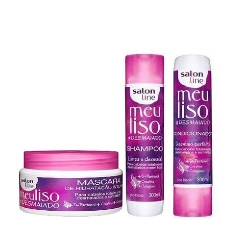 Kit Meu Liso Desmaiado Salon Line Shampoo e Condicionador 300ml + Mascara 300g