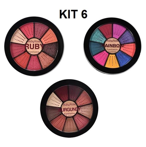 Kit 3 Mini Paletas de Sombra Ruby Rose - Ruby - Burgundy - Rainbow