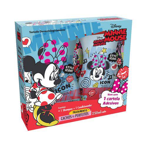 Kit Minnie Mouse Cachos Mais Perfeitos - Sh + Cond + Adesivo