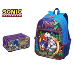 Kit Mochila De Costas Sonic The Hedgehog + Estojo Triplo Sonic