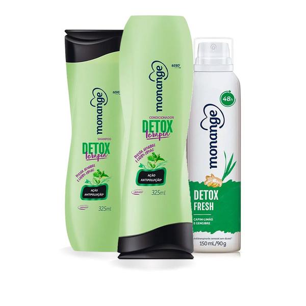 Kit Monange Linha Completa Detox: Shampoo 325ml, Condicionador 325ml e Desodorante Aerossol 150ml