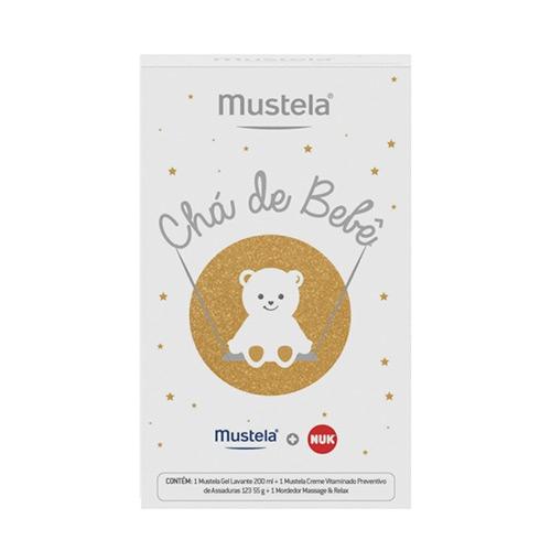 Kit Mustela Chá de Bebê Gel Lavante 200ml + Creme Vitaminado 123 55g + Mordedor Massage Relax