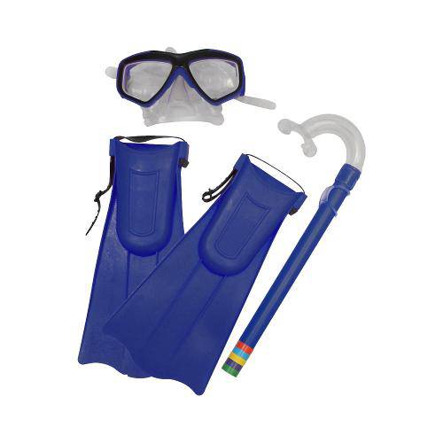 Kit Natação Snorkel Máscara e Nadadeiras Azul Bel Fix