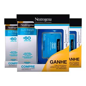 Kit 3 Neutrogena Protetor Facial Sunfresh FPS 60 50g + 25 Lenço Demaquilante