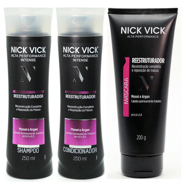 Kit Nick Vick Reestruturador Shampoo Condicionador e Mascara - Nick & Vick