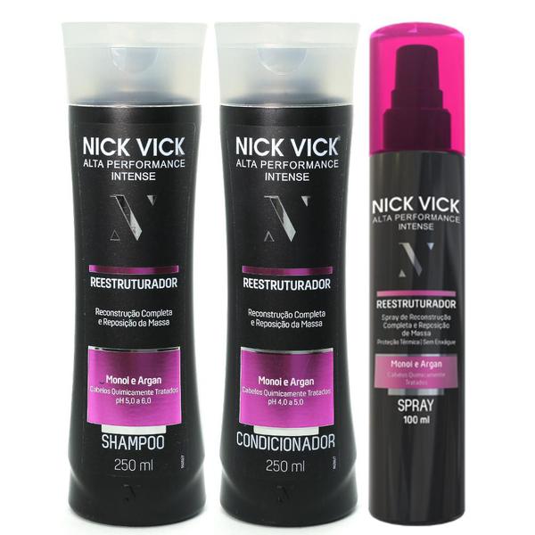 Kit NICK VICK Reestruturador Shampoo Condicionador Spray - Nick & Vick