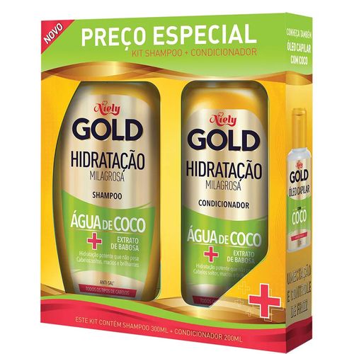 Kit Niely Gold Hidratação Milagrosa Água de Coco + Extrato de Babosa Shampoo 300ml + Condicionador 200ml KIT NIELY GOLD SH 300ML+CO 200ML AGUA COCO/BABSA