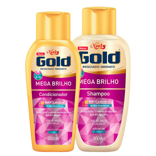 Kit Niely Gold Mega Brilho Shampoo 300ml + Condicionador 200ml