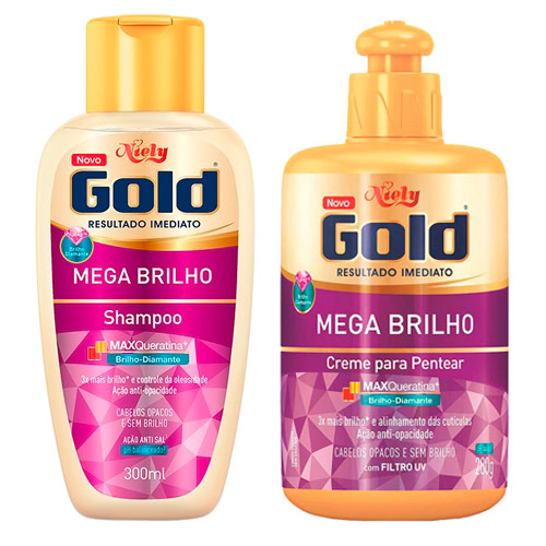 Kit Niely Gold Mega Brilho Shampoo 300ml + Creme para Pentear 280ml