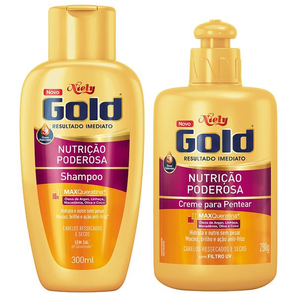 Kit Niely Gold Nutrição Poderosa Shampoo 300ml + Creme para Pentear 280ml - Niely
