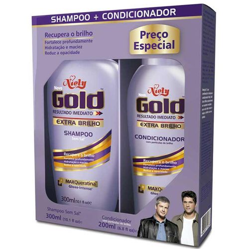 Kit Niely Gold Shampoo 300ml + Condicionador 200ml MAXQueratina Extra Brilho