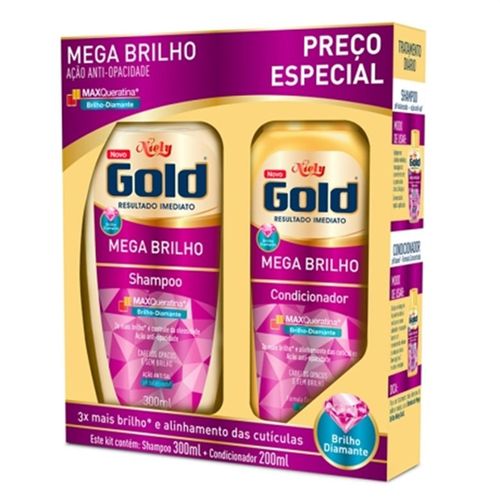 Kit Niely Gold Shampoo 300ml+Condicionador Mega Brilho 200ml