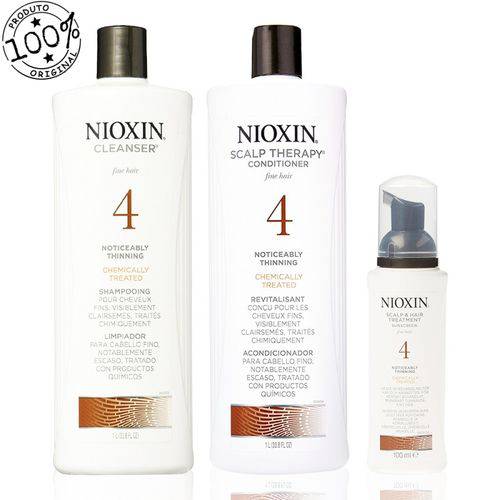Kit Nioxin Sistema 4 Cleanser Shampoo 1000ml + Scalp Revitalizer 1000ml + Scalp Tratament 100ml (3 Produtos)