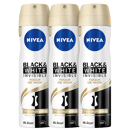 Kit Nivea Desodorante Aerosol Feminino Black&White Toque de Seda 150ml 3 Unidades