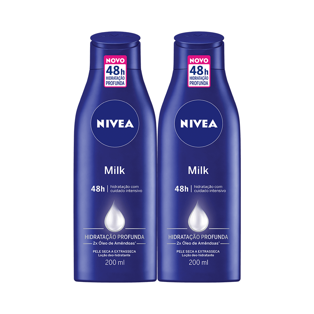 Kit Nivea Loção Body Milk Pele Extra Seca 200ml com 2 Unidades