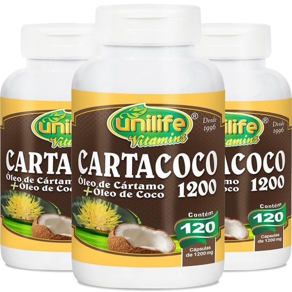 Kit 3 Óleo de Cartamo e Coco Cartacoco 1200mg Unilife 120 Cápsulas