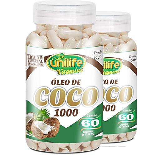 Kit 2 Óleo de Coco Extra Virgem 1200mg Unilife 60 Cápsulas