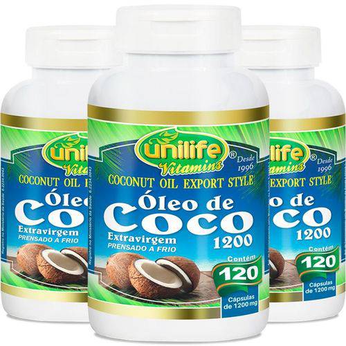 Kit 3 Óleo de Coco Extra Virgem Unilife 120 Cápsulas