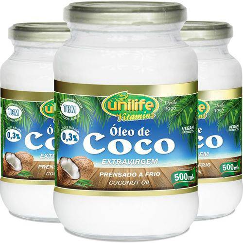 Kit - 3 Óleo de Coco Extra Virgem Unilife 500ml