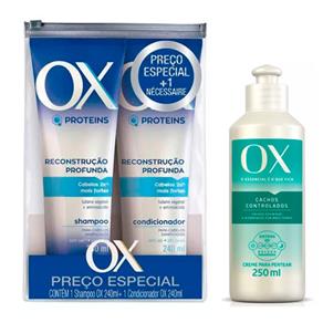 Kit Ox Reconstrução Shampoo + Condicionador 240ml + Creme de Pentear Cachos Controlados 250ml