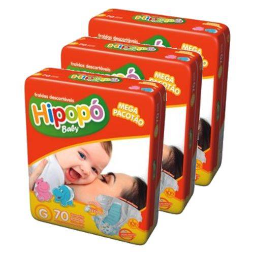 Kit 3 Pacotes Fralda Infantil Hipopó G 210 (3x70) Unidades