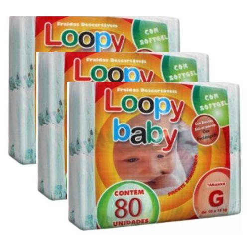 Kit 3 Pacotes Fralda Infantil Loopy Baby G 240 (3x80) Unidades