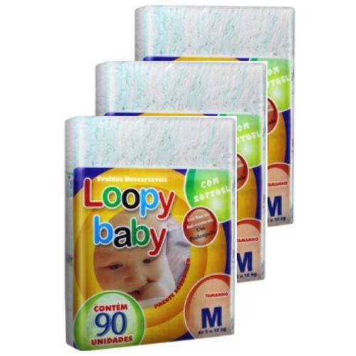 Kit 3 Pacotes Fralda Infantil Loopy Baby M 270 (3x90) Unidades