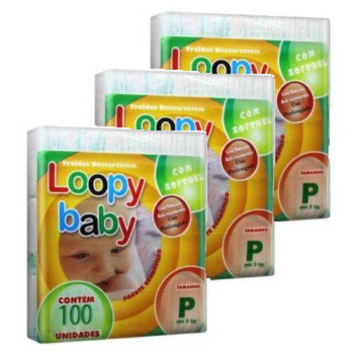 Kit 3 Pacotes Fralda Infantil Loopy Baby P 300 (3x100) Unidades