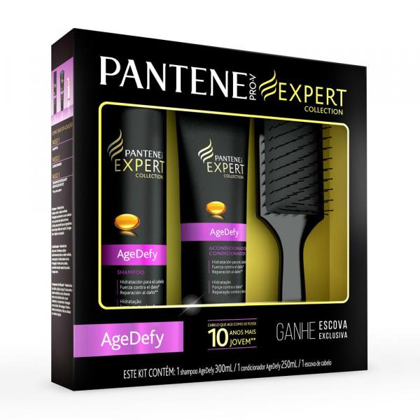 Kit Pantene AgeDefy Shampoo 300ml + Condicionador 250ml Grátis Escova de Pentear