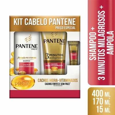 Kit Pantene Cachos Hidra-Vitaminados Shampoo 400ml + Condicionador 3 Minutos + Ampola 15ml