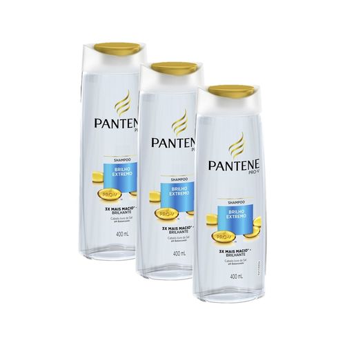 Kit Pantene com 3 Shampoos Brilho Extremo 400ml
