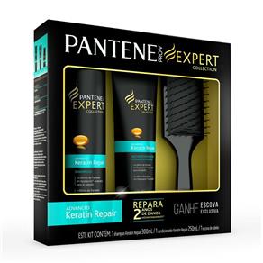 Kit Pantene Keratyn Repair Shampoo 300ml + Condicionador 250ml Escova de Pentear