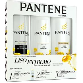 Kit Pantene Liso Extremo Pré Shampoo 400Ml + Shampoo 400Ml + Condicionador 400Ml