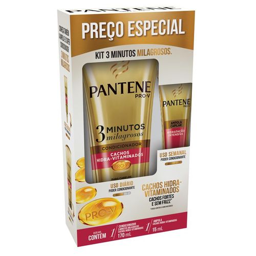 Kit Pantene 3 Minutos Milagrosos Cachos Hidra-Vitaminados Condicionador 170ml + Ampola 15ml