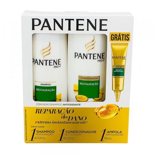 Kit Pantene Restauração Shampoo 400ml + Condicionador 200ml + Ampola de Tratamento 15ml - Tenys Pe