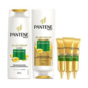 Kit Pantene Restauração Shampoo + Condicionador + Ampola de Tratamento