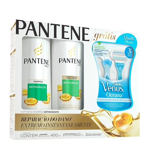 Kit Pantene Shampoo e Condicionador Restauração 400ml + Aparelho Gillette Venus Oceana