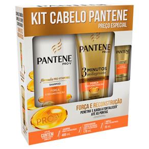 Kit Pantene Shampoo Força e Reconstrução 400ml + Condicionador 3 Minutos Milagrosos 170ml + Ampola 15ml