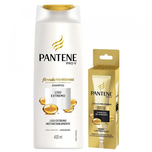 Kit Pantene Shampoo Liso Extremo 400ml + Ampola Hidro Cauterização 15ml